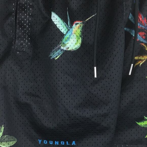 YOUNGLA Black Lined Tatoo Shorts Men's Size Large - Picture 4 of 13